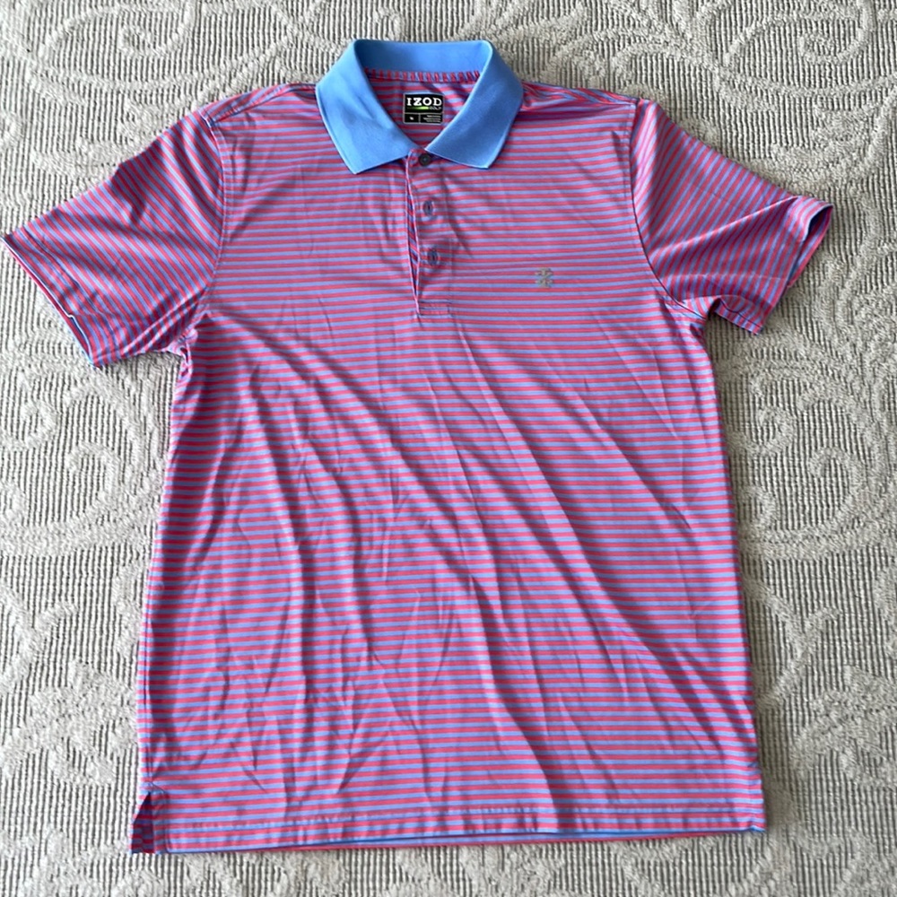 IZOD like new men’s Blue red striped golf shirt size Medium